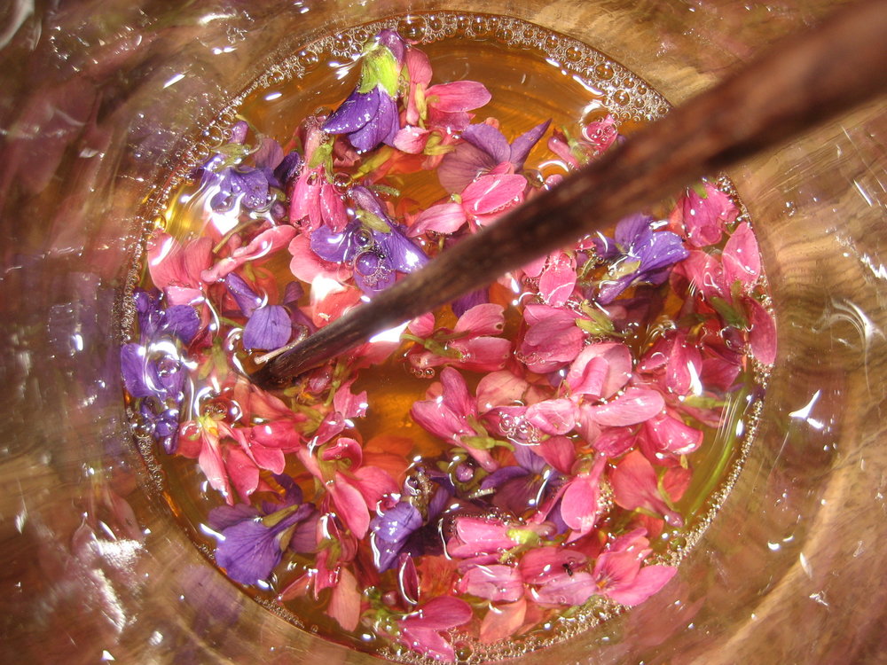 image of violet vinegar herb infusion by Odette Rowe